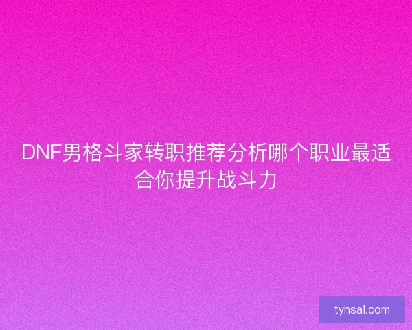 DNF男格斗家转职推荐分析哪个职业最适合你提升战斗力