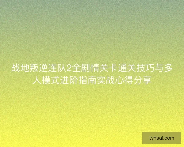 战地叛逆连队2全剧情关卡通关技巧与多人模式进阶指南实战心得分享